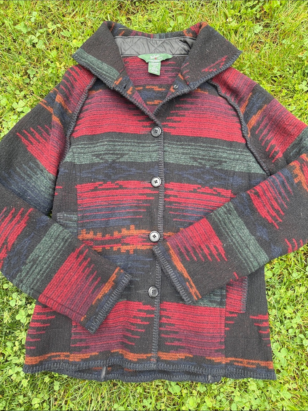 Woolrich Aztec Black, Red & Green Southwestern Wool Cardigan